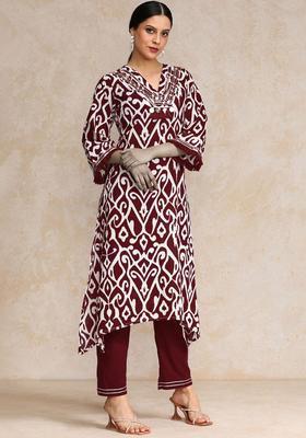 Brown Printed Cotton Kurta Set