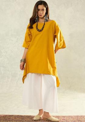 Yellow Solid Cotton Kurta Set