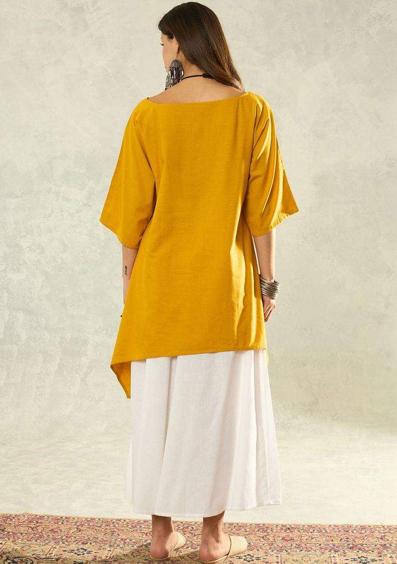 Yellow Solid Cotton Kurta Set - Indya