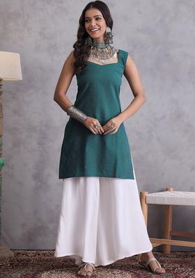 Green Striped Cotton Kurta Set
