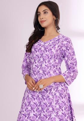 Lavender Printed Cotton Kurta Set