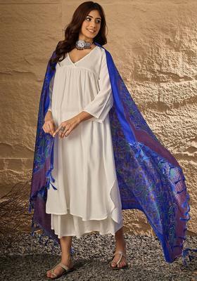 White Solid Viscose Kurta Set