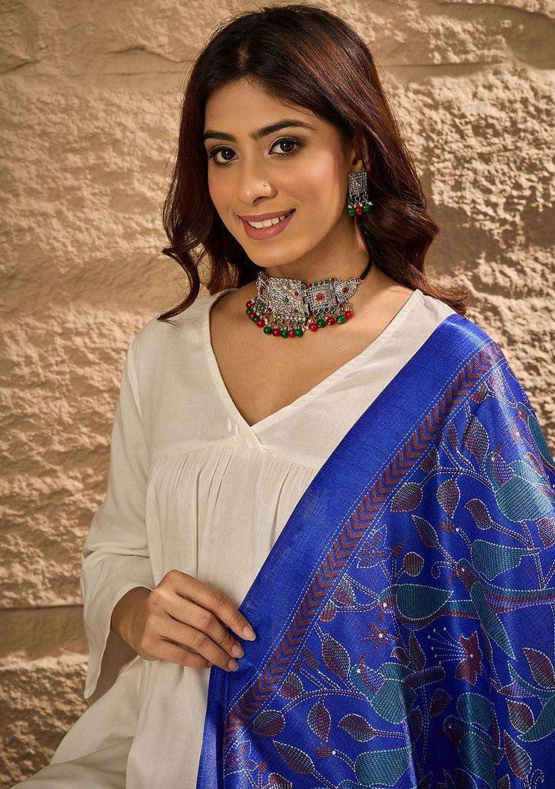 White Solid Viscose Kurta Set - Indya