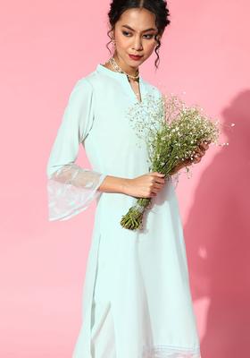 Blue Solid Silk Kurta Set
