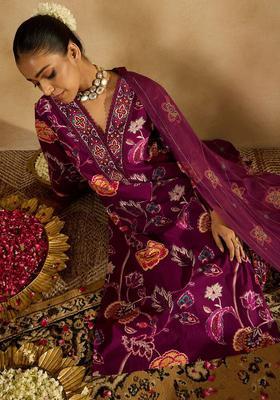 Burgundy Printed Cotton Kurta Set