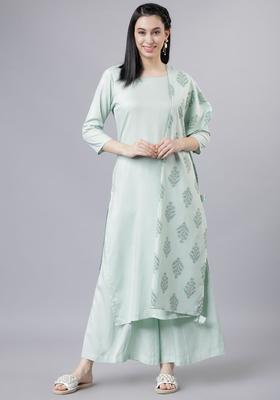 Blue Solid Viscose Kurta Set