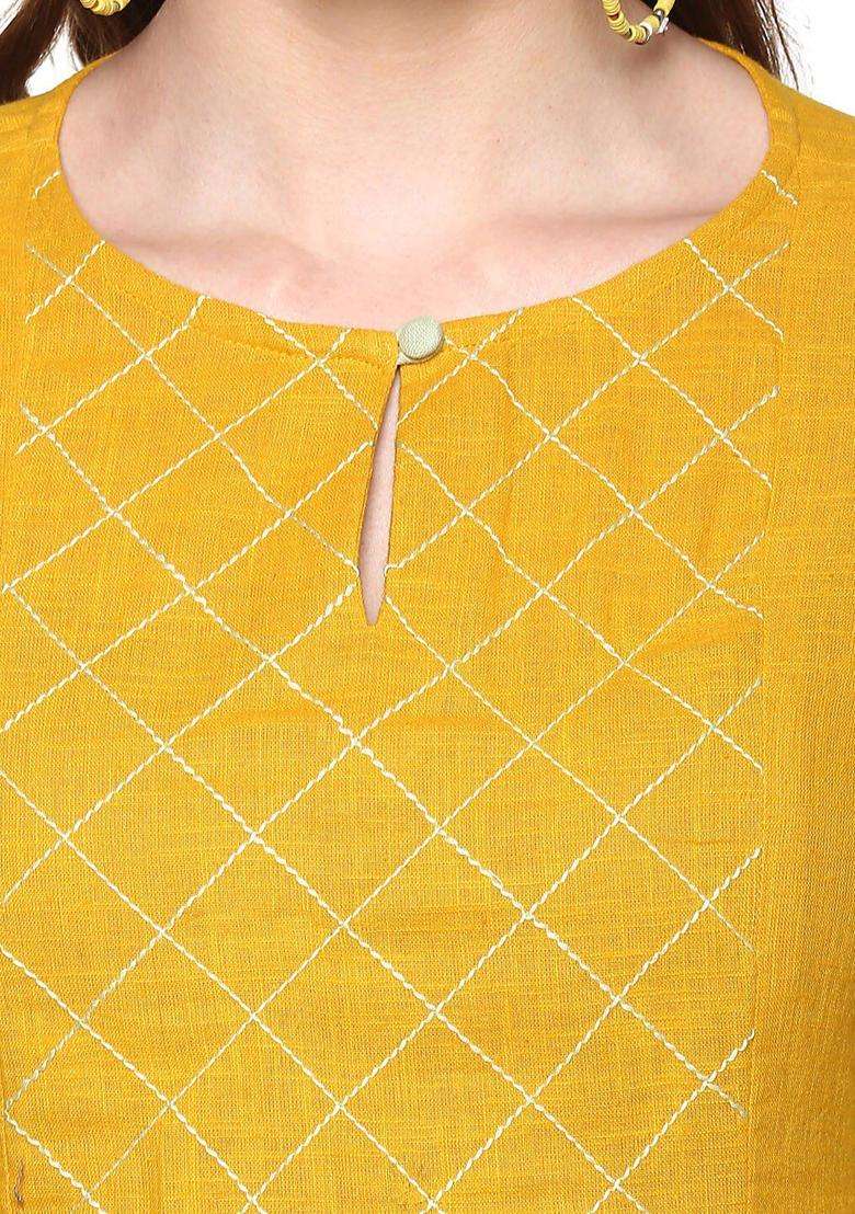Mustard Solid Cotton Kurta Set - Indya