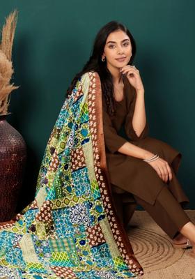 Brown Solid Cotton Kurta Set