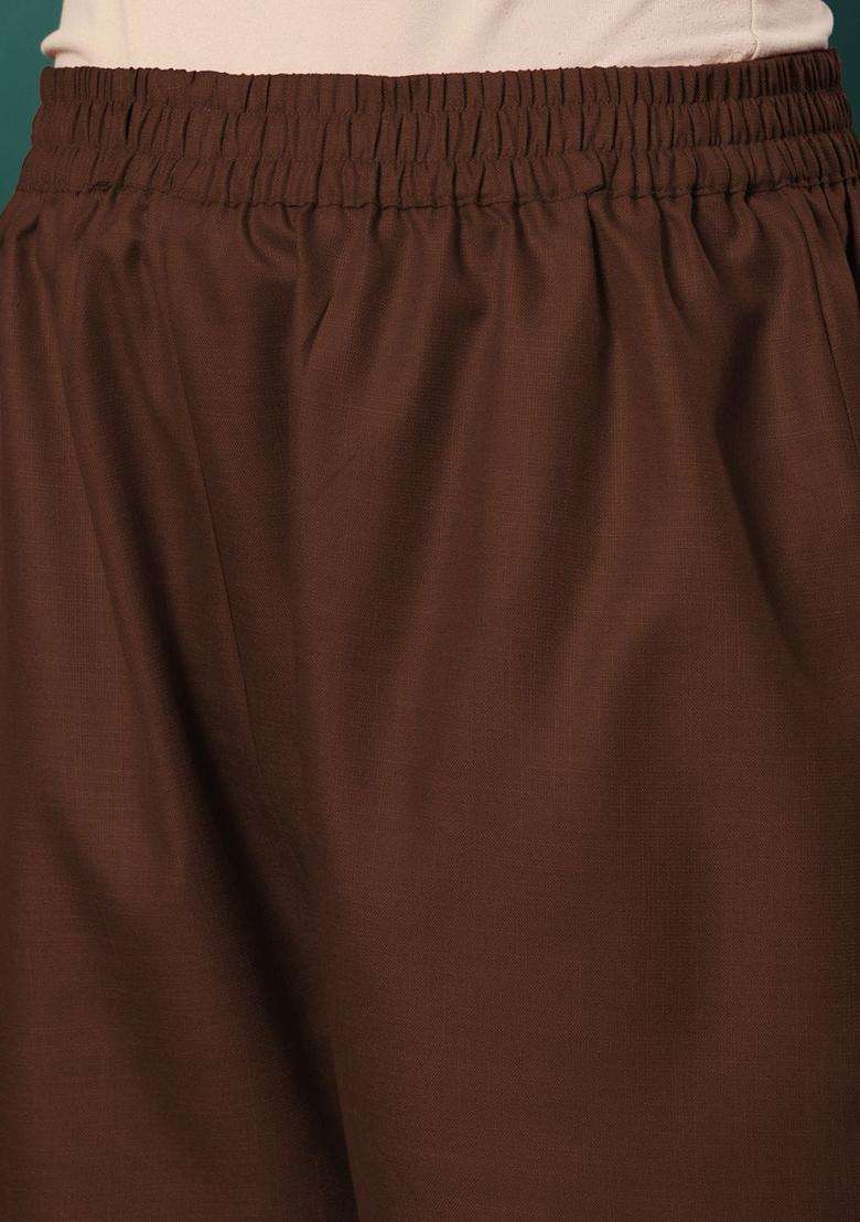 Brown Solid Cotton Kurta Set - Indya