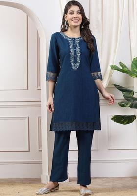 Blue Yoke Design Viscose Kurta Set