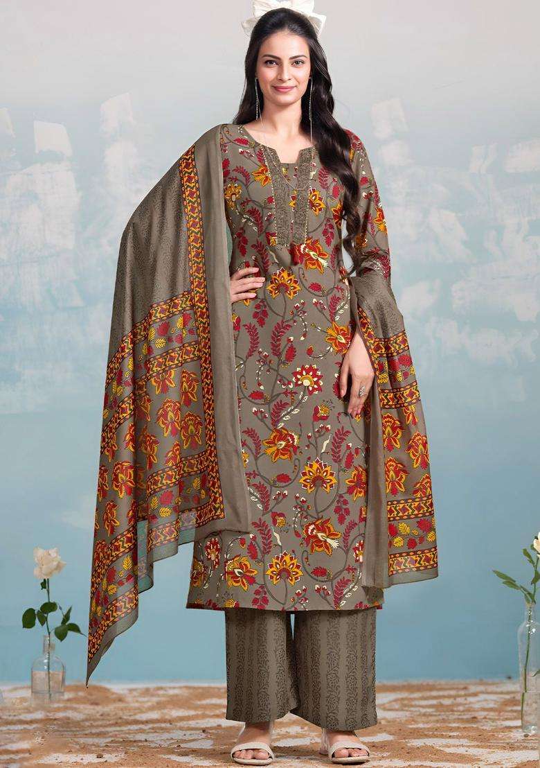 Brown Printed Cotton Kurta Set - Indya