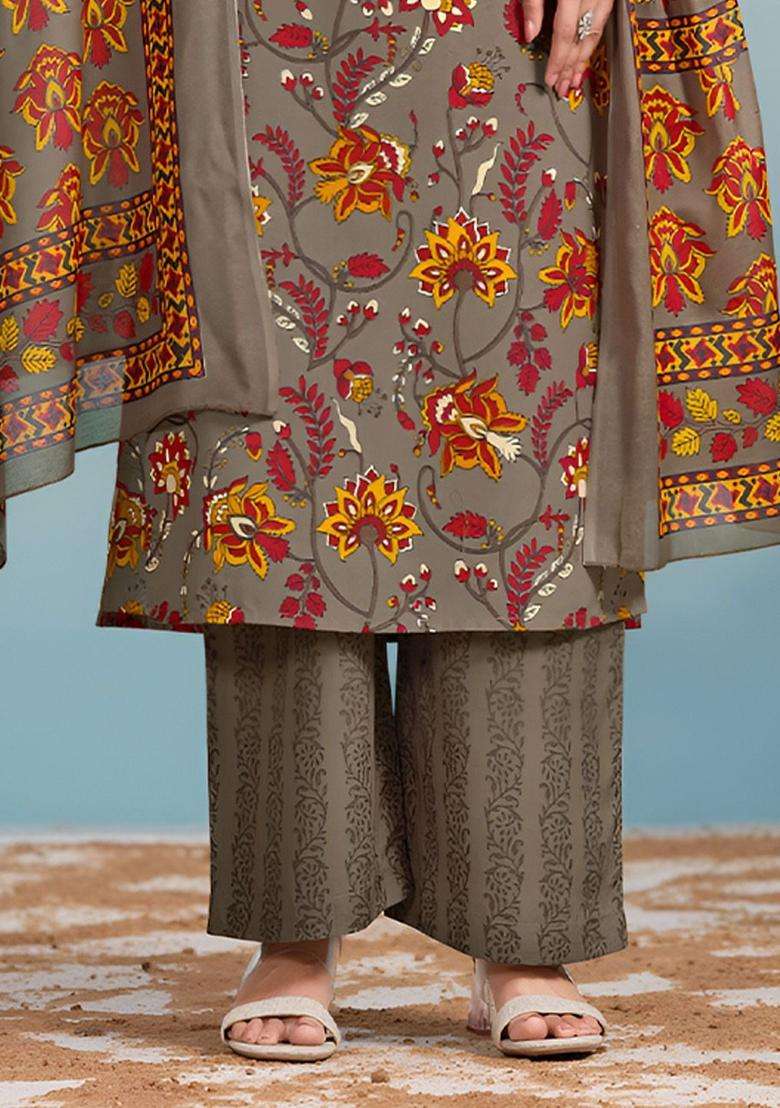 Brown Printed Cotton Kurta Set - Indya
