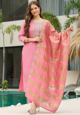Pink Printed Cotton Kurta Set