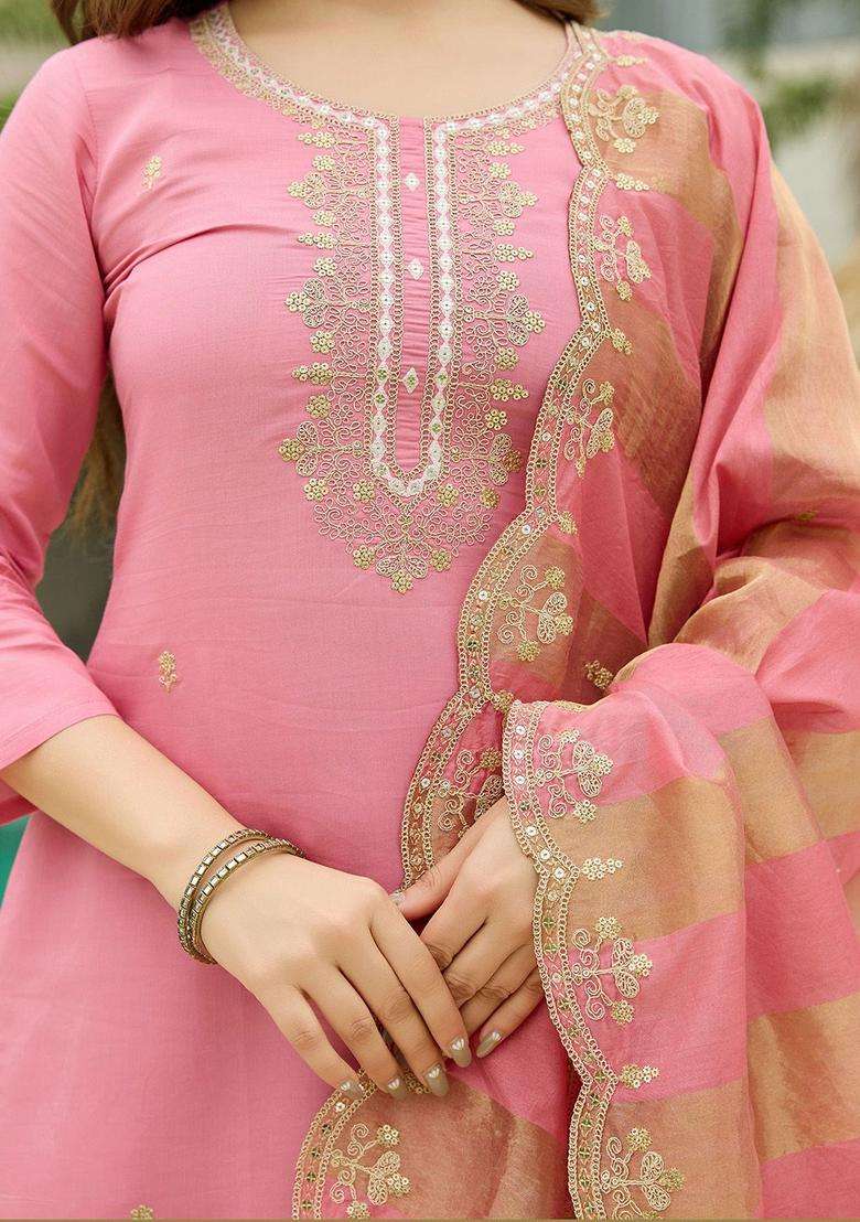 Pink Printed Cotton Kurta Set - Indya