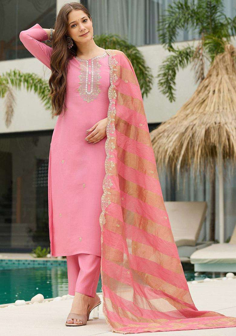 Pink Printed Cotton Kurta Set - Indya