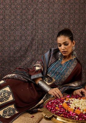 Maroon Printed Viscose Kurta Set