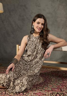Brown Printed Viscose Kurta Set