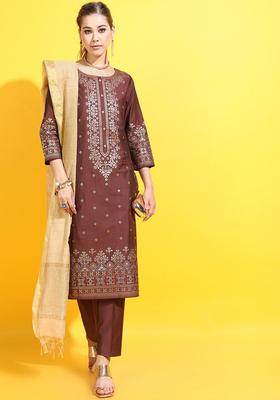 Maroon Printed Viscose Kurta Set