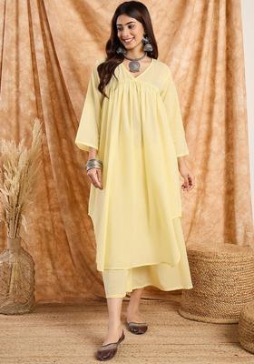 Yellow Solid Cotton Kurta Set