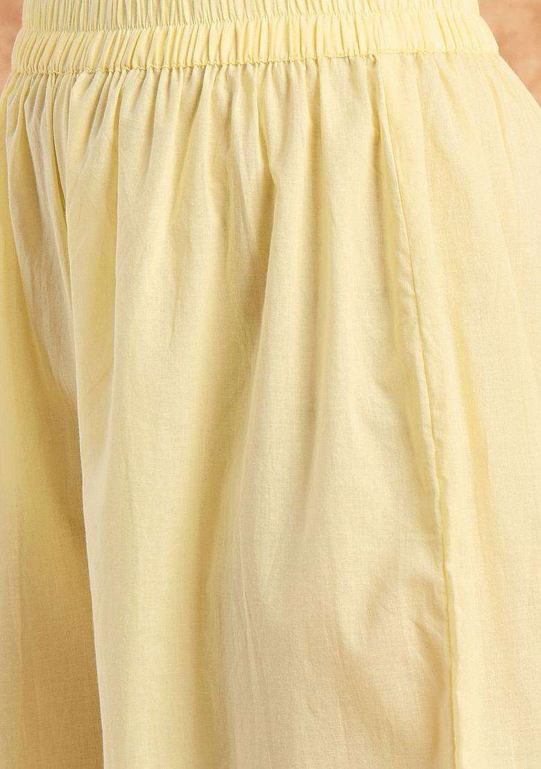 Yellow Solid Cotton Kurta Set - Indya