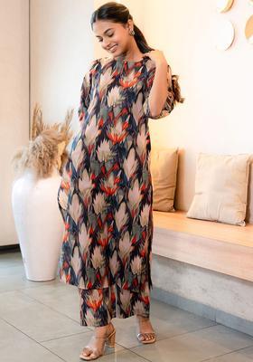 Beige Printed Cotton Kurta Set