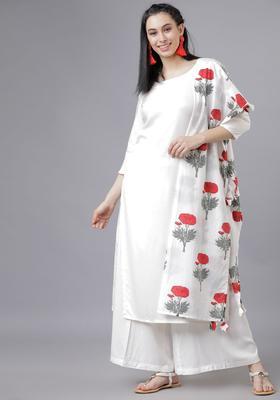 Off White Solid Viscose Kurta Set
