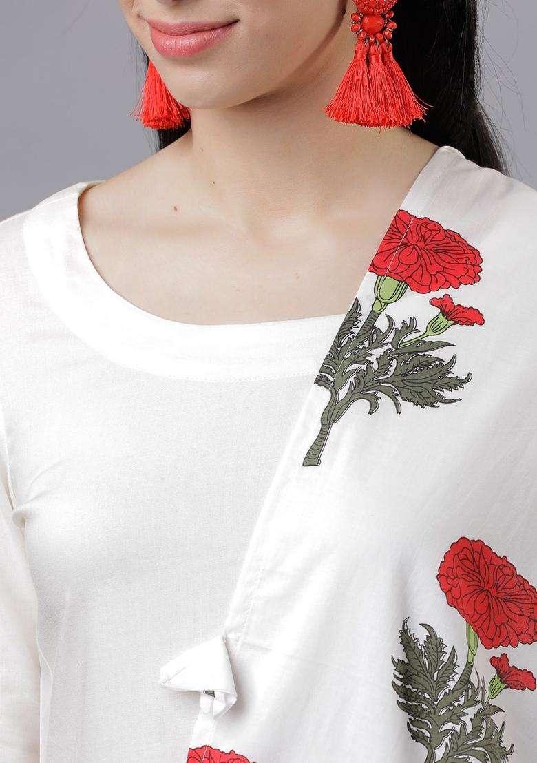 Off White Solid Viscose Kurta Set - Indya