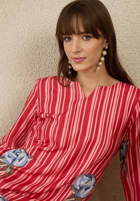 Red Solid Cotton Kurta Set