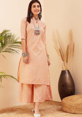 Mustard Striped Viscose Kurta Set