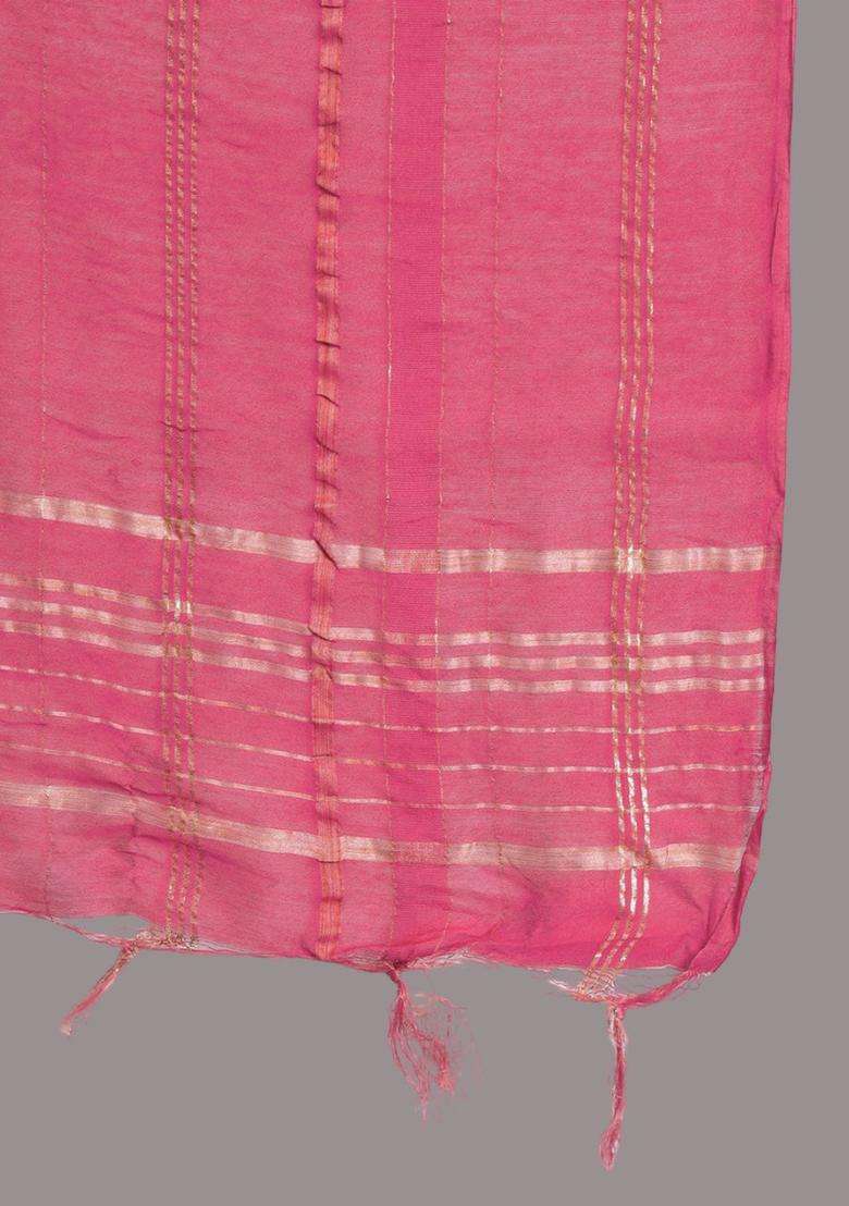 Pink Woven Design Silk Blend Kurta Set - Indya