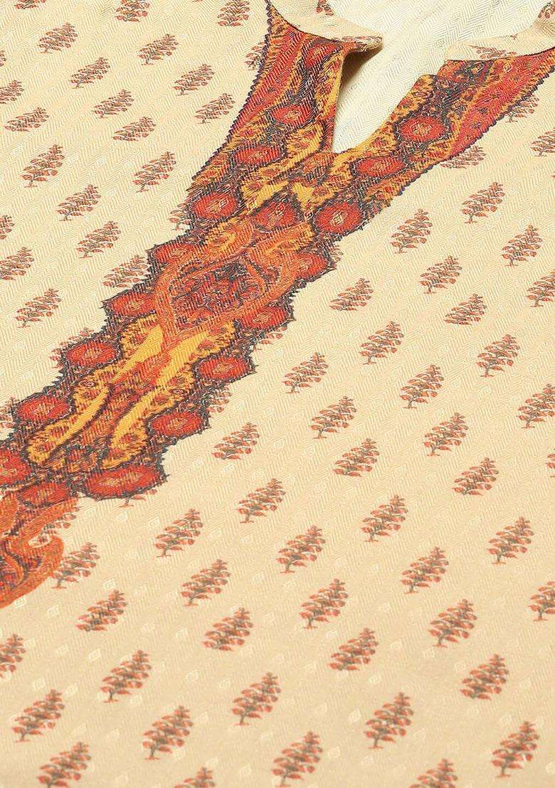 Off White Printed Polyester Kurta Set - Indya
