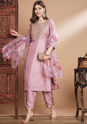 Pink Yoke Design Silk Blend Kurta Set