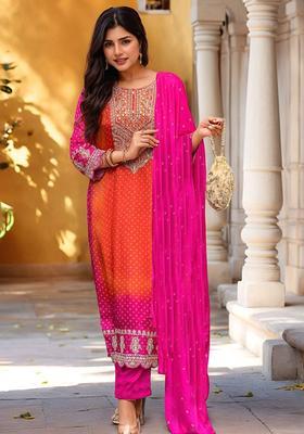 Pink Embroidered Viscose Kurta Set