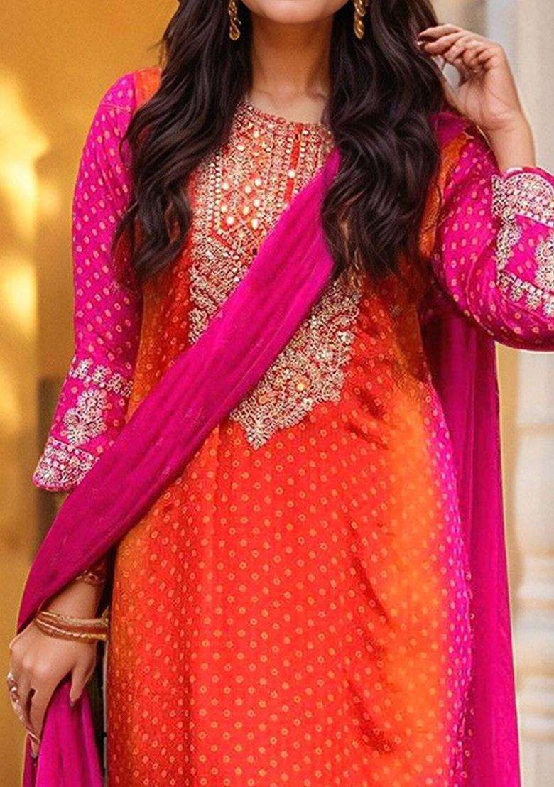 Pink Embroidered Viscose Kurta Set - Indya