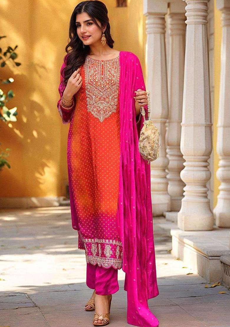 Pink Embroidered Viscose Kurta Set - Indya