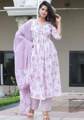 White Printed Viscose Kurta Set