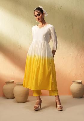 Yellow Dyed Cotton Anarkali Set