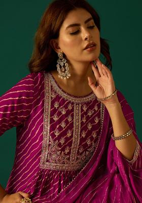 Magenta Printed Georgette Kurta Set