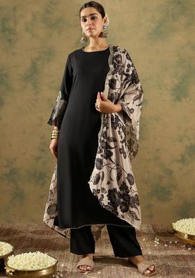 Black Solid Viscose Kurta Set