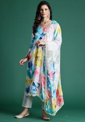 Multicolor Embroidered Cotton Kurta Set