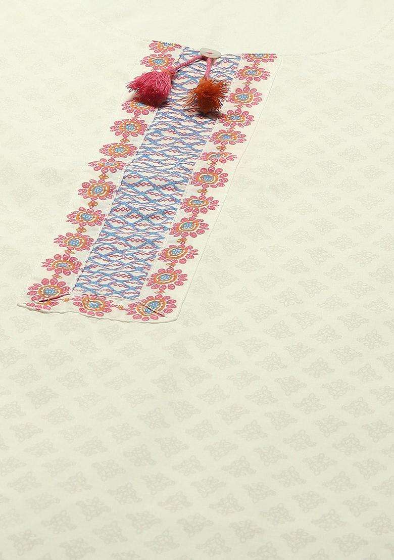 White Printed Cotton Kurta Set - Indya