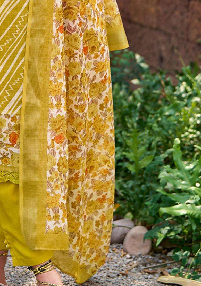 Mustard Printed Cotton Kurta Set - Indya