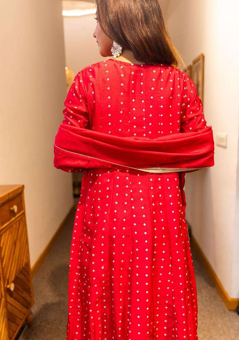 Pink Printed Silk Blend Anarkali Set - Indya