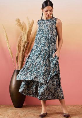 Grey Printed Viscose Kurta Set