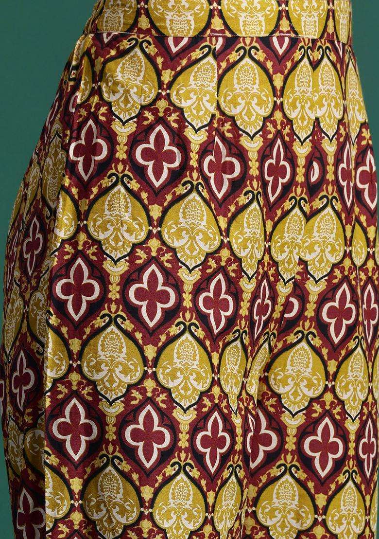 Mustard Printed Cotton Kurta Set - Indya