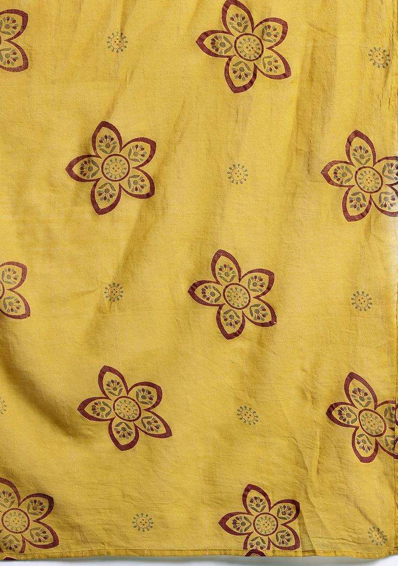 Mustard Printed Cotton Kurta Set - Indya