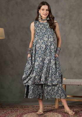 Grey Printed Viscose Kurta Set