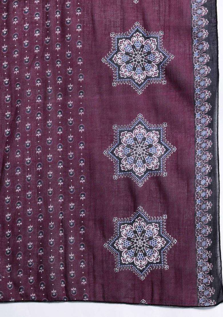 Burgundy Printed Cotton Kurta Set - Indya