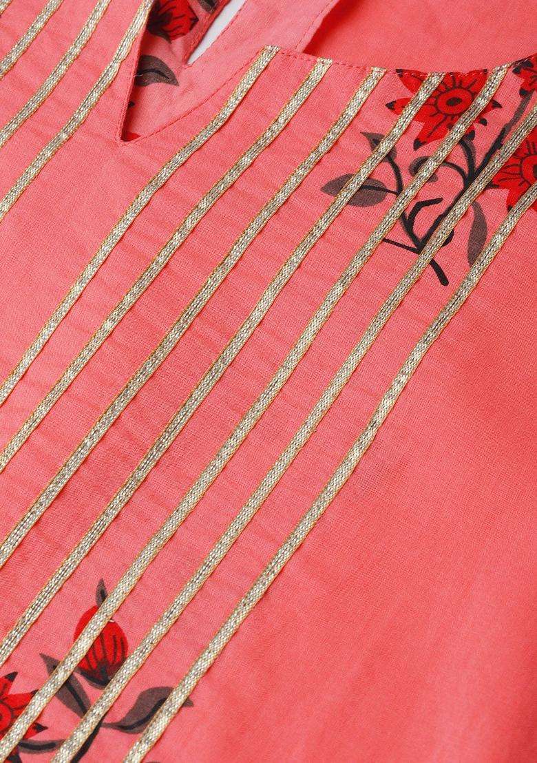 Coral Printed Cotton Kurta Set - Indya