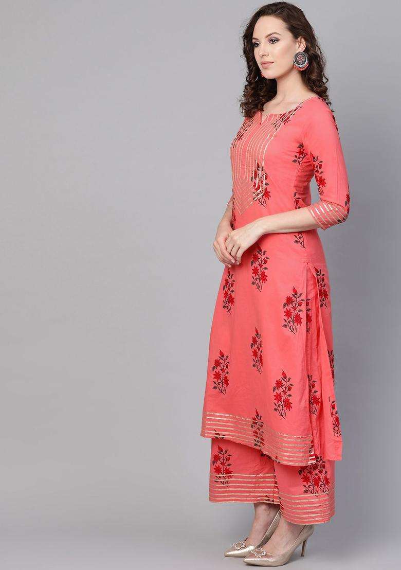 Coral Printed Cotton Kurta Set - Indya